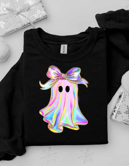 Rainbow ghost bow (Shirt not included) Hot peel 11 inch dtf transfer