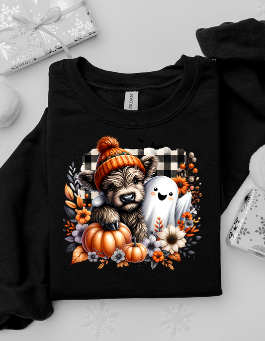 Halloween ghost and cow (Shirt not included) Hot peel 11 inch dtf transfer