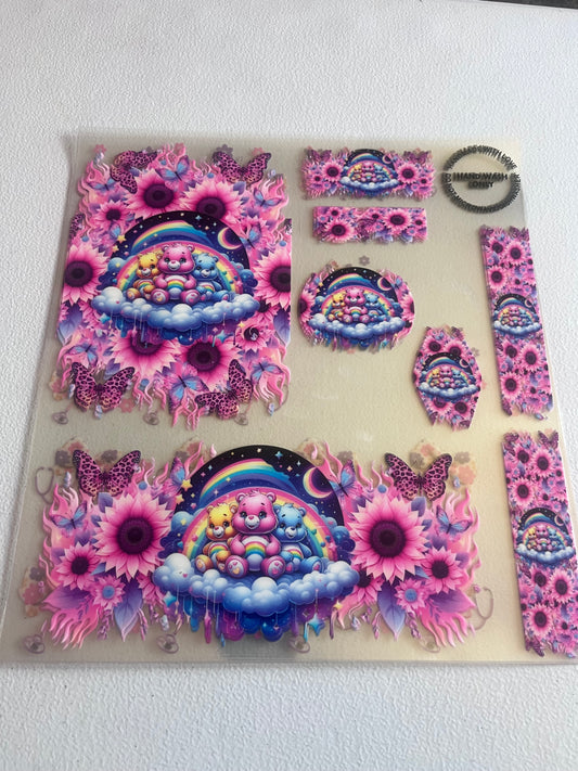 Rainbow Care bear 8 In 1 UV DTF Wrap