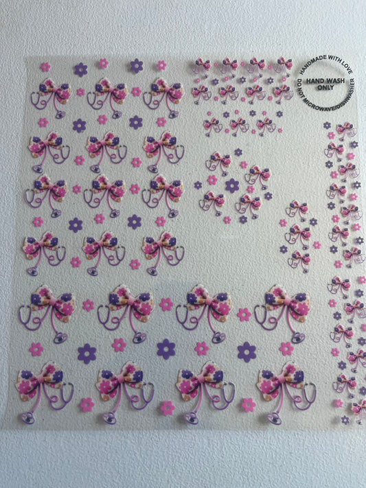 Floral stethoscope 8 In 1 UV DTF Wrap
