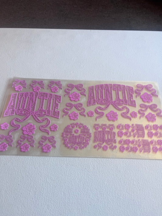 Pink Auntie Lace Bow 6 In 1 UV DTF Wrap