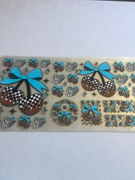 Teal Flame Cherries 6 In 1 UV DTF Wrap